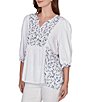 Ruby Rd. Petite Size Split V-Neck 3/4 Sleeve Sharkbite Hem Flowy Top - Image 3