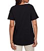 Ruby Rd. Petite Size Stretch Knit Embroidered Floral Boat Neck Short Sleeve Tee - Image 2