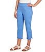 Color:Blue Moon - Image 3 - Petite Size Stretch Woven Lace Fringe Hem Elastic Waist Capri Pull-On Pants