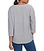 Ruby Rd. Petite Size Stripe Crew Neck 3/4 Sleeve Top, Color:Navy/Multi - Image 2
