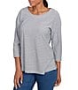 Ruby Rd. Petite Size Stripe Crew Neck 3/4 Sleeve Top, Color:Navy/Multi - Image 4