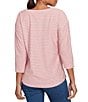 Ruby Rd. Petite Size Stripe Crew Neck 3/4 Sleeve Top, Color:Chili/Multi - Image 2