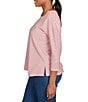 Ruby Rd. Petite Size Stripe Crew Neck 3/4 Sleeve Top, Color:Chili/Multi - Image 3