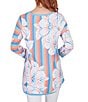 Color:Tangerine Multi - Image 2 - Petite Size Stripe Floral Placement Print Scoop Neck 3/4 Sleeve Pullover