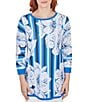 Color:Baltic Multi - Image 1 - Petite Size Stripe Floral Placement Print Scoop Neck 3/4 Sleeve Pullover