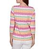 Ruby Rd. Petite Size Stripe Medallion Boat Neck 3/4 Sleeve Top - Image 2