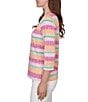 Ruby Rd. Petite Size Stripe Medallion Boat Neck 3/4 Sleeve Top - Image 3