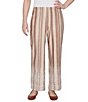 Ruby Rd. Petite Size Stripe Print Knit Wide Leg Puff Print Hem Pull-On Pants, Color:Chino Multi - Image 1