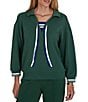 Ruby Rd. Petite Size Stripe Trim Johnny Collar Long Sleeve Pullover Top - Image 1