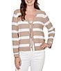 Ruby Rd. Petite Size Stripe V-Neck Long Sleeve Tie-Front Sweater - Image 1