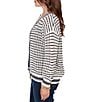 Ruby Rd. Petite Size Striped Ribbed Long Sleeve Mesh Zip-Up Sweater, Color:Ivory - Image 3