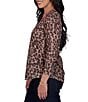 Ruby Rd. Petite Size Sublimation Knit Cheetah Scoop Neck 3/4 Sleeve Solid Trim Pullover - Image 4