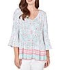 Ruby Rd. Petite Size Tapestry Border Print V-Neck 3/4 Sleeve Blouse - Image 1
