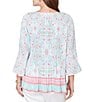 Ruby Rd. Petite Size Tapestry Border Print V-Neck 3/4 Sleeve Blouse - Image 2