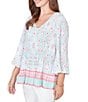 Ruby Rd. Petite Size Tapestry Border Print V-Neck 3/4 Sleeve Blouse - Image 3