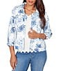 Ruby Rd. Petite Size Tencel™ Toile Print Point Collar Bracelet Roll Sleeve Button-Front Jacket - Image 1
