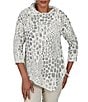 Ruby Rd. Petite Size Textured Animal Jacquard Split Cowl Neck 3/4 Sleeve Asymmetric Hem Sweater - Image 1