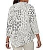 Ruby Rd. Petite Size Textured Animal Jacquard Split Cowl Neck 3/4 Sleeve Asymmetric Hem Sweater - Image 2