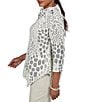 Ruby Rd. Petite Size Textured Animal Jacquard Split Cowl Neck 3/4 Sleeve Asymmetric Hem Sweater - Image 3