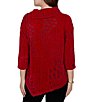 Ruby Rd. Petite Size Textured Animal Jacquard Split Cowl Neck 3/4 Sleeve Asymmetric Hem Sweater - Image 5