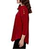 Ruby Rd. Petite Size Textured Animal Jacquard Split Cowl Neck 3/4 Sleeve Asymmetric Hem Sweater - Image 6