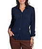 Ruby Rd. Petite Size Textured Dobby Vertical Stripe Point Collar Long Roll-Tab Sleeve Button-Front Shirt - Image 1