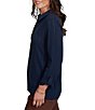 Ruby Rd. Petite Size Textured Dobby Vertical Stripe Point Collar Long Roll-Tab Sleeve Button-Front Shirt - Image 3