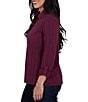 Ruby Rd. Petite Size Textured Dobby Vertical Stripe Point Collar Long Roll-Tab Sleeve Button-Front Shirt - Image 4