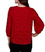 Ruby Rd. Petite Size Textured Floral Clip Jacquard V-Neck 3/4 Sleeve Top - Image 2