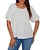 Ruby Rd. Petite Size Textured Jacquard Floral Scoop Neck Elbow Sleeve Top - Image 1