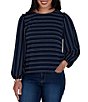 Ruby Rd. Petite Size Textured Knit Dobby Stripe Crew Neck Bracelet Length Sleeve Top - Image 4