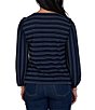 Ruby Rd. Petite Size Textured Knit Dobby Stripe Crew Neck Bracelet Length Sleeve Top - Image 5