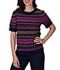 Ruby Rd. Petite Size Textured Knit Fair Isle Crew Neck Short Sleeve Ribbed Sweater - Image 1