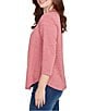 Ruby Rd. Petite Size Textured Knit Split V-Neck 3/4 Sleeve Top, Color:Sangria - Image 3