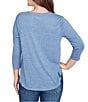 Ruby Rd. Petite Size Textured Knit Split V-Neck 3/4 Sleeve Top, Color:Indigo - Image 2