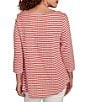 Ruby Rd. Petite Size Textured Knit Stripe Print Square Neck 3/4 Sleeve Top, Color:Chili/Ivory - Image 2