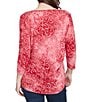 Ruby Rd. Petite Size Textured Knit Tie-Dye Scroll Floral Boat Neck 3/4 Sleeve Top, Color:Sangria - Image 2