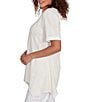 Ruby Rd. Petite Size Textured Solid Knit Crinkle Stripe Round Neck Short Sleeve Sharkbite Hem Top, Color:Ivory - Image 3