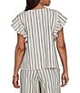 Ruby Rd. Petite Size Textured Stripe Split V-Neck Short Flutter Sleeve Coordinating Top - Image 2