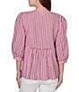 Ruby Rd. Petite Size Textured Yarn-Dyed Stripe Embroidered Split V-Neck 3/4 Sleeve Blouse - Image 2