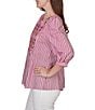 Ruby Rd. Petite Size Textured Yarn-Dyed Stripe Embroidered Split V-Neck 3/4 Sleeve Blouse - Image 3
