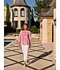 Ruby Rd. Petite Size Textured Yarn-Dyed Stripe Embroidered Split V-Neck 3/4 Sleeve Blouse - Image 6