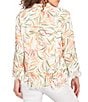 Ruby Rd. Petite Size Coordinating Tropical Fern Print 3/4 Sleeve Lace Embroidered Scallop Edge Button Front Shirt, Color:Peach Multi - Image 2