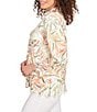 Ruby Rd. Petite Size Coordinating Tropical Fern Print 3/4 Sleeve Lace Embroidered Scallop Edge Button Front Shirt, Color:Peach Multi - Image 4