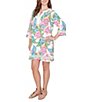 Ruby Rd. Petite Size Tropical Floral Split V-Neck 3/4 Sleeve Shift Dress - Image 4