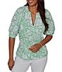 Ruby Rd. Petite Size Tropical Floral Split V-Neck Elbow Sleeve Top - Image 5