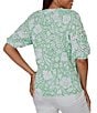 Ruby Rd. Petite Size Tropical Floral Split V-Neck Elbow Sleeve Top - Image 6