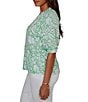 Ruby Rd. Petite Size Tropical Floral Split V-Neck Elbow Sleeve Top - Image 3
