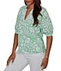 Ruby Rd. Petite Size Tropical Floral Split V-Neck Elbow Sleeve Top - Image 4