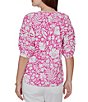 Ruby Rd. Petite Size Tropical Floral Split V-Neck Elbow Sleeve Top - Image 2
